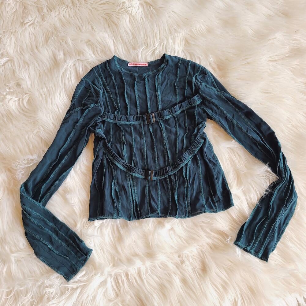 Helena Manzano Top Opening Ceremony Scuba Strap Blouse Crop Blue FW19 $520 Med - Picture 2 of 6